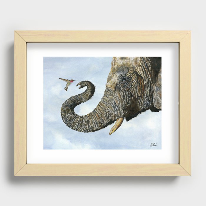 Elephant Cyril And Hummingbird Ayre Recessed Framed Print
