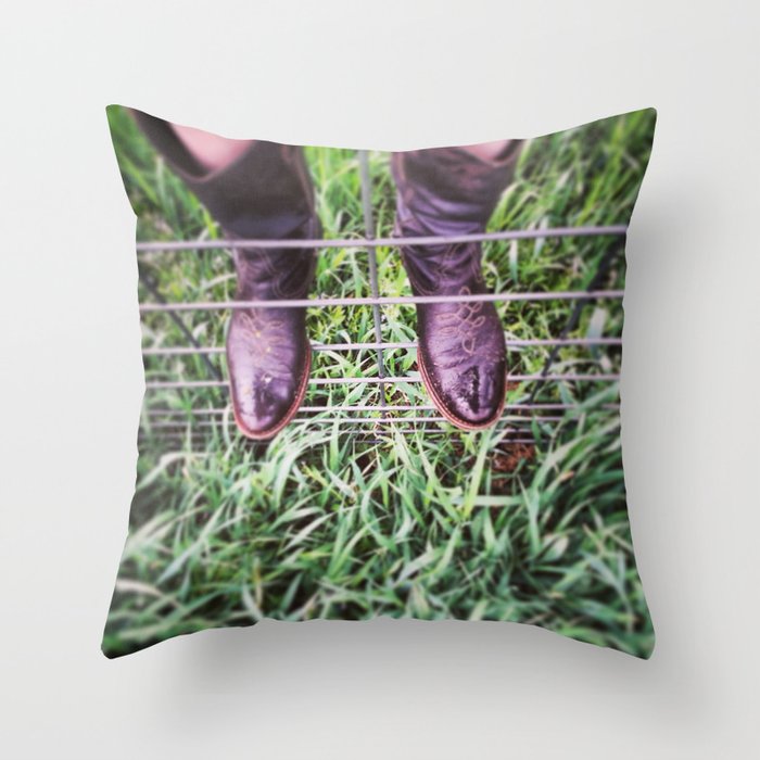 Cowboy boots in the Rain Throw Pillow