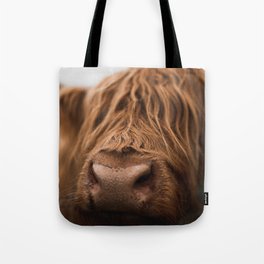 Closeup of Horned Highland Cow Tote Bag