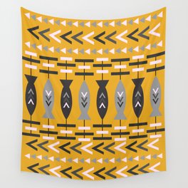 Aztec pattern with fish- ochre Wall Tapestry