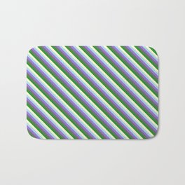 [ Thumbnail: Colorful Light Blue, Purple, Dim Grey, Forest Green, and Light Yellow Colored Lined Pattern Bath Mat ]