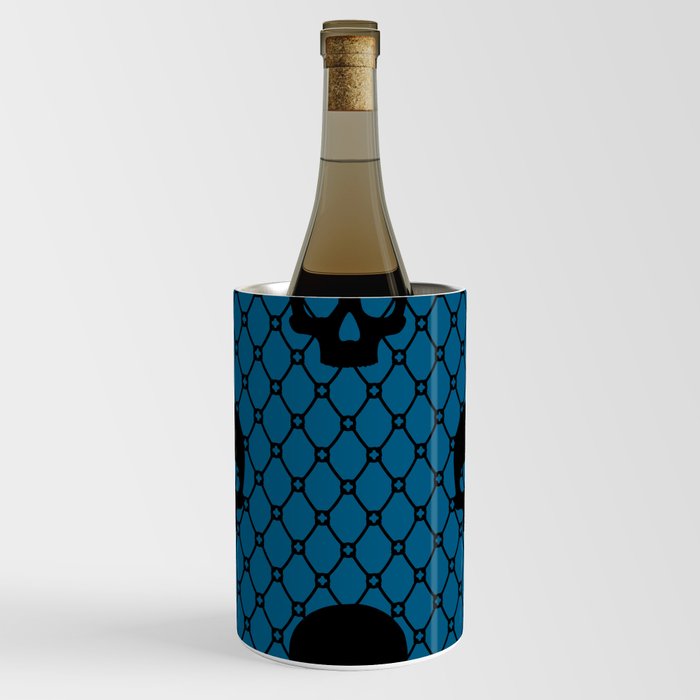 Black skulls Lace Gothic Pattern on Dark Blue Wine Chiller