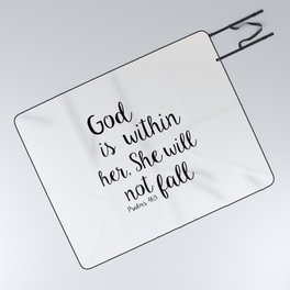 God is within her, She will not fall. Psalm Picnic Blanket