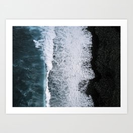 Waves from above on a Black Sand Beach Art Print