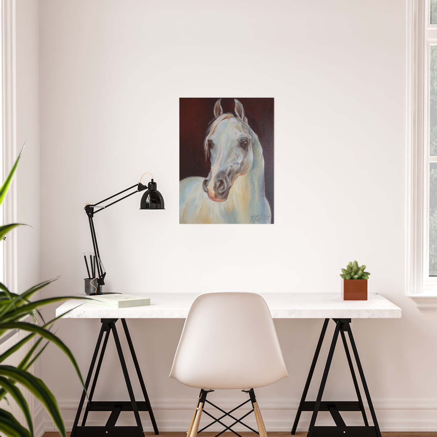 Arabian Horse Portrait Gray Horse Head Horse Painting Poster By