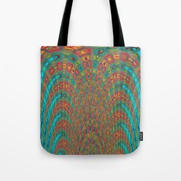 Turquoise Green And Rust Red Abstract Wave Pattern Tote Bag