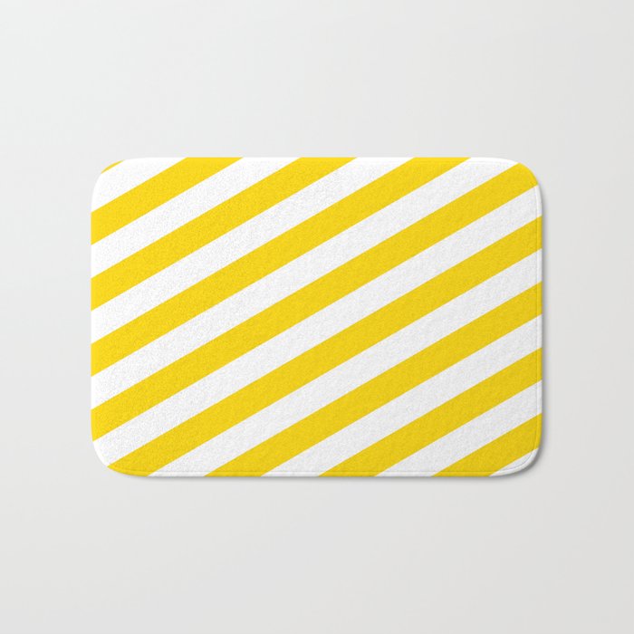 Yellow & White Colored Lined Pattern Bath Mat