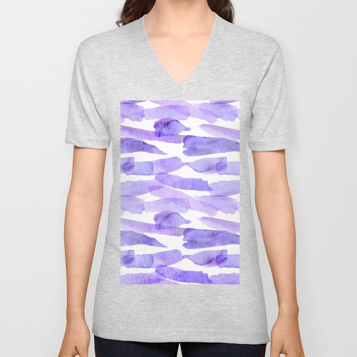 Watercolor purple lavender lilac white paint brush strokes V Neck T Shirt