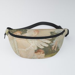 White Swans and the Maidens angelic garden landscape painting by Walter Crane  Fanny Pack
