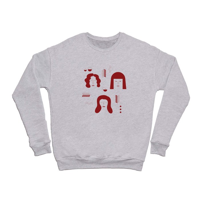 Abstract Female Faces Red Crewneck Sweatshirt