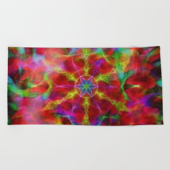 Vibrant kaleidoscope in red mist Beach Towel