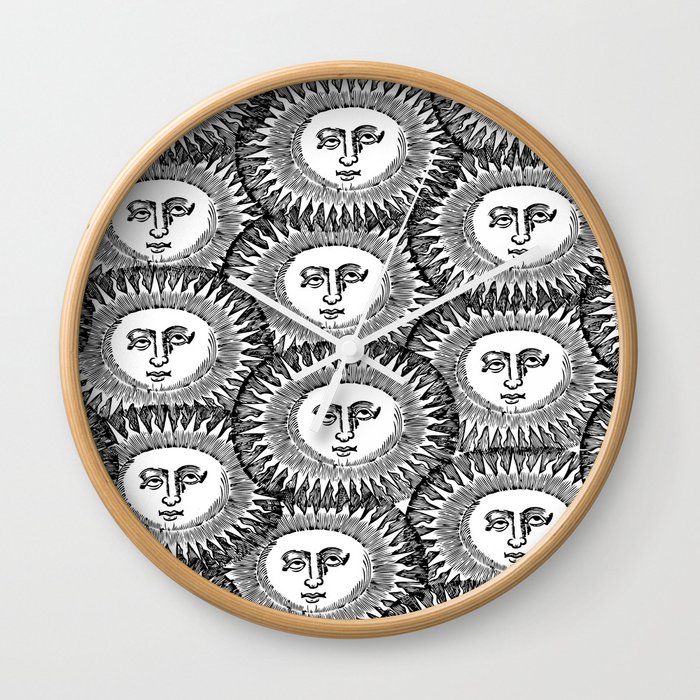 Sun Black and white face illustration  Wall Clock