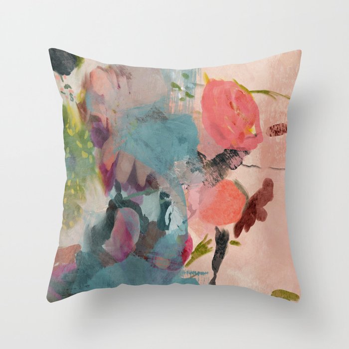 pink summer roses 3 triptych abstract Throw Pillow