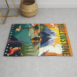 Colorful Geometric Yellowstone National Park Travel Art Poster. Version #2 Rug