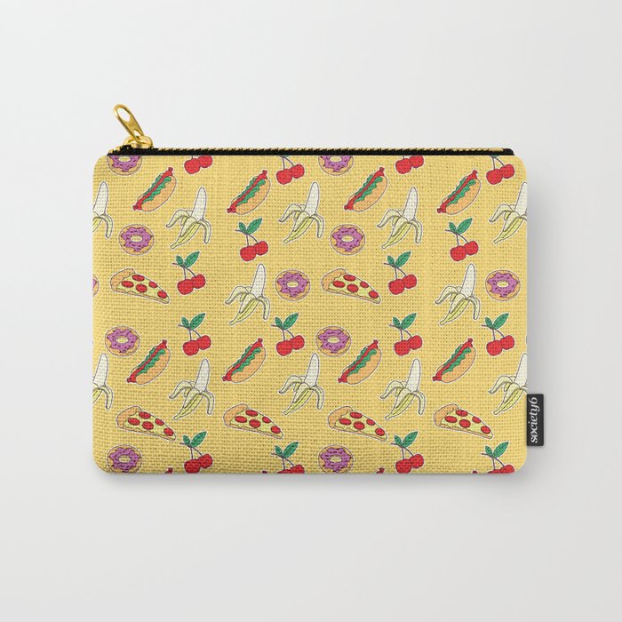 Modern yellow red fruit pizza sweet donuts food pattern Carry-All Pouch