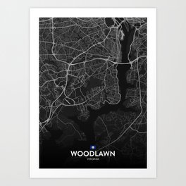 Woodlawn, Virginia, United States - Dark City Map Art Print