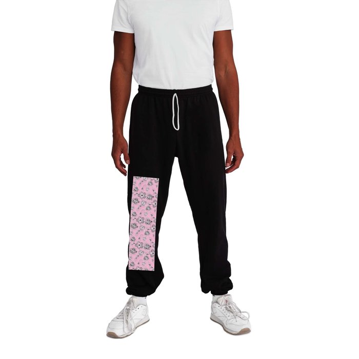 White Lace Floral On Pink Elegant Collection Sweatpants