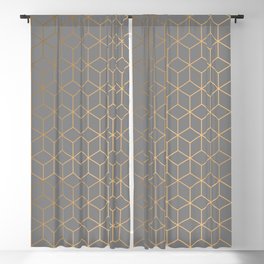 Charcoal Gold Geometric Pattern With Gold Shimmer  Blackout Curtain