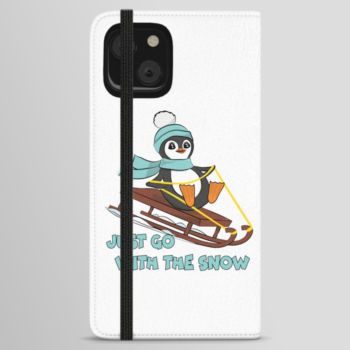 Go With The Snow Sledding Penguin Cute Animals Winter iPhone Wallet Case