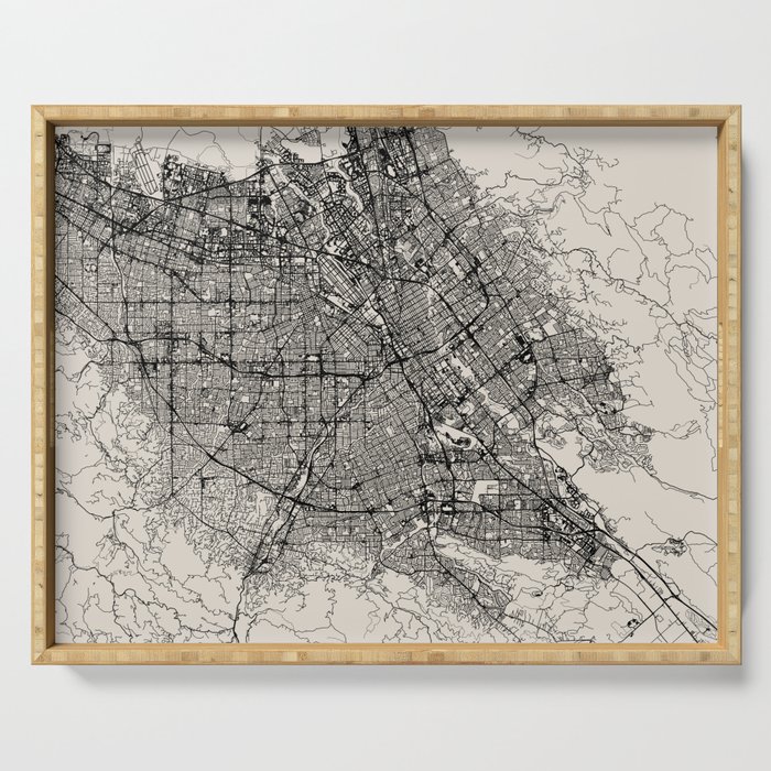 San Jose, USA - Black and White City Map - Minimal Aesthetic Serving Tray