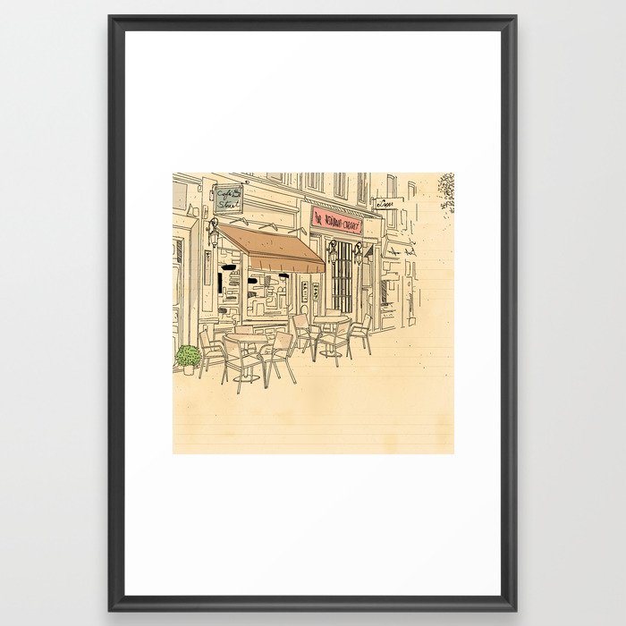street cafe sketch Framed Art Print