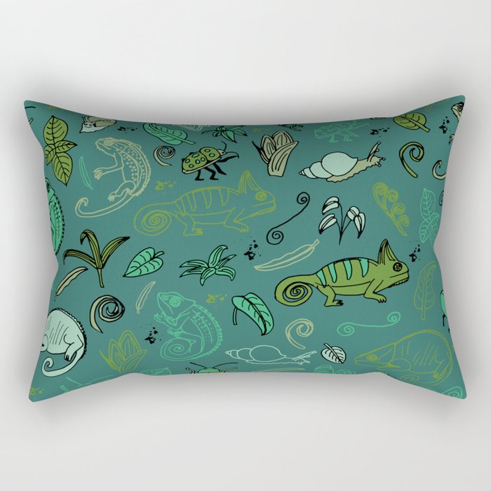 Reptile and Insect Pattern, Wildlife Nature Print Rectangular Pillow