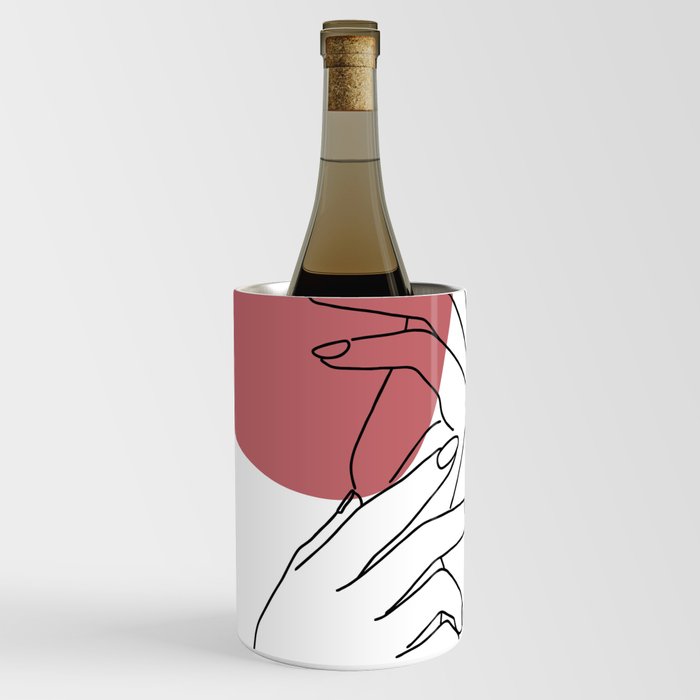Woman Lady Holding Hand Minimal One Line Art Illustration Art Print Wine Chiller