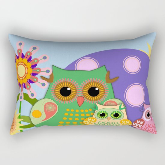 Owls, Flowers Fantasy design Rectangular Pillow