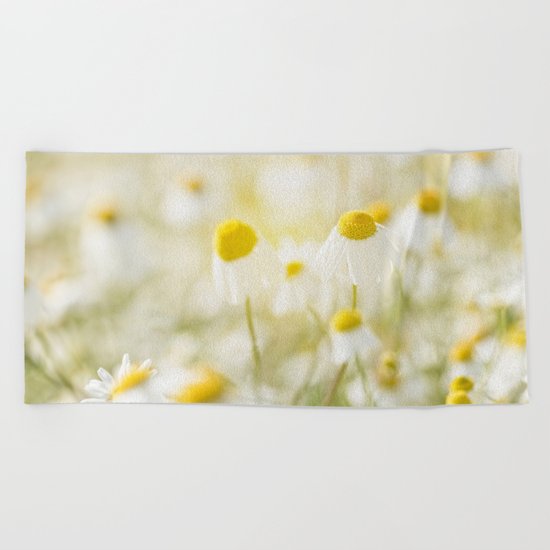 Floral Spring Meadow with Flowers Camomile and Daisies Beach Towel