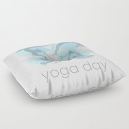 Yoga day workout silhouettes on watercolor paint splashes	 Floor Pillow