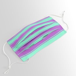 [ Thumbnail: Orchid and Aquamarine Colored Stripes/Lines Pattern Face Mask ]