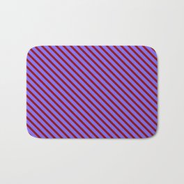 [ Thumbnail: Medium Slate Blue and Dark Red Colored Lines/Stripes Pattern Bath Mat ]
