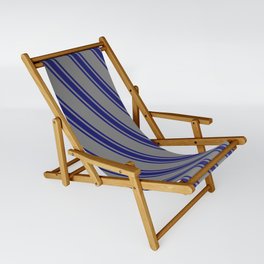 [ Thumbnail: Gray & Midnight Blue Colored Lined Pattern Sling Chair ]