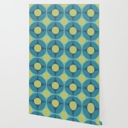 Geometric Circle Pattern Mid Century Modern Retro Blue Green Wallpaper