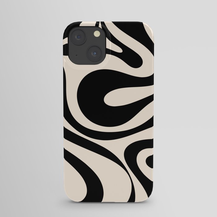 Mod Swirl Retro Abstract Pattern in Black and Almond Cream iPhone Case
