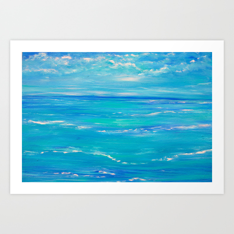 Abstract Ocean Teal Blue Ocean Painting Caribbean Breeze Art