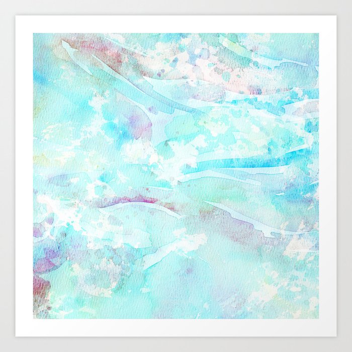 Elegant Teal Aqua Pink Abstract Watercolor Pattern Art Print By