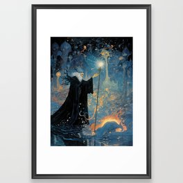 Wizard with Water and Fire Framed Art Print