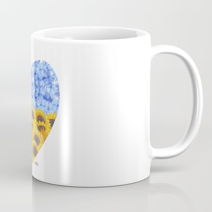 Floral heart-shaped national flag of Ukraine Coffee Mug