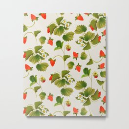 Strawberry pattern botanical art Metal Print | Digital, Flowers, Berry, Strawberryart, Leaves, Fruits, Graphicdesign, Strawberrypattern, Botanicalart, Pattern 