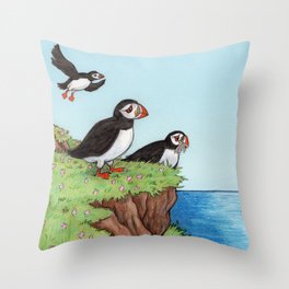 Puffins Throw Pillow