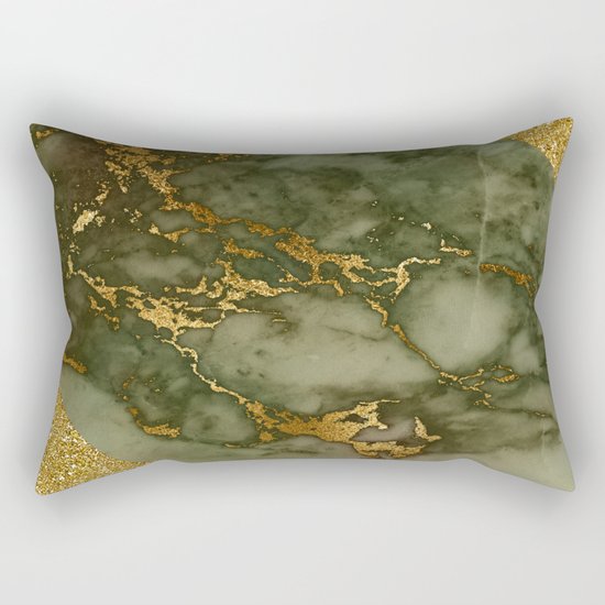Green Marble with Gold and Glitter I Rectangular Pillow