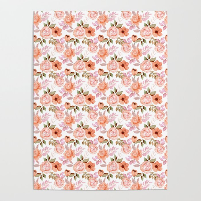 Pink watercolor flowers Poster