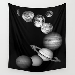 the solar system Black and white Wall Tapestry