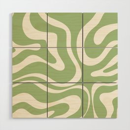 Modern Liquid Swirl Abstract Pattern in Light Sage Green and Cream Wood Wall Art