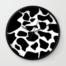Cow Animal Skin Pattern Black Patches Minimal Color Wall Clock