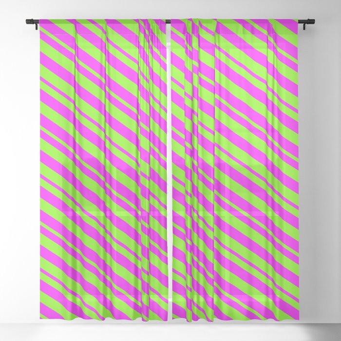 Fuchsia and Green Colored Striped/Lined Pattern Sheer Curtain
