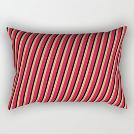 [ Thumbnail: Dark Khaki, Crimson, and Black Colored Striped/Lined Pattern Rectangular Pillow ]