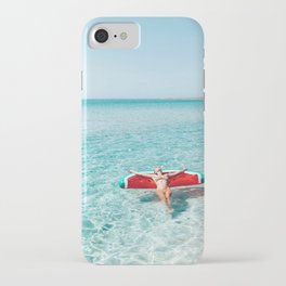 Woman on lilo in the sea water iPhone Case
