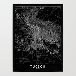Tucson Black Map Poster | Pattern, Modern, Abstract, Popular, Minimal, Grey, Usa, Map, Simple, Black And White 